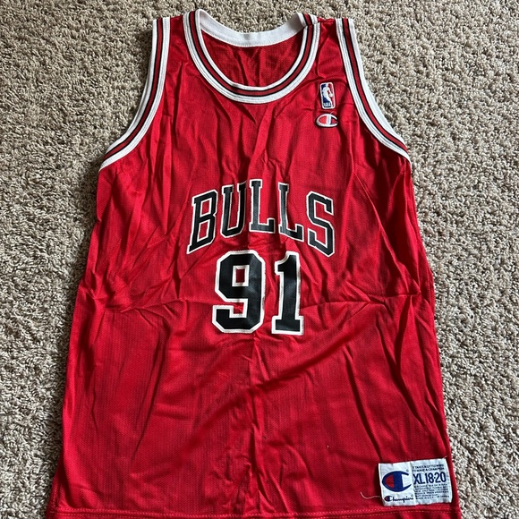 Champion Chicago Bulls #91 - Dennis Rodman - Home Red Jersey - Size XL - Picture 1 of 3
